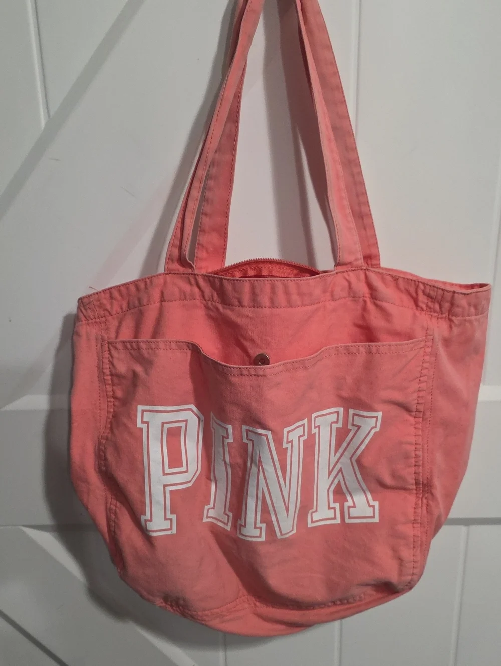 PINK Victoria's Secret Coral Pink Canvas Tote with Front Pocket